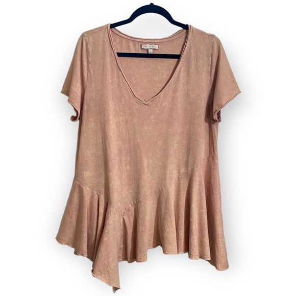 2for$30 ANTHROPOLOGIE Eri &Ali Acid Wash Asymmetrical T Shirt Pink Peach Medium - Picture 1 of 12